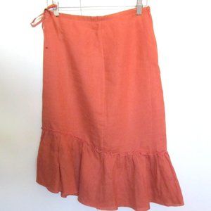H&M Rust Linen Skirt Flamenco Ruffle Asymmetrical
